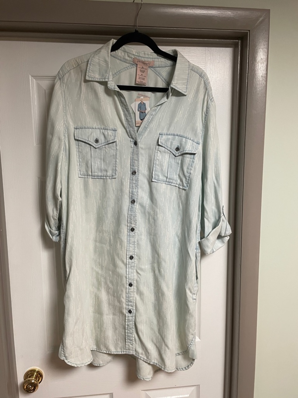NWT Philosophy Light Blue Longline Button-Down Tunic Dress